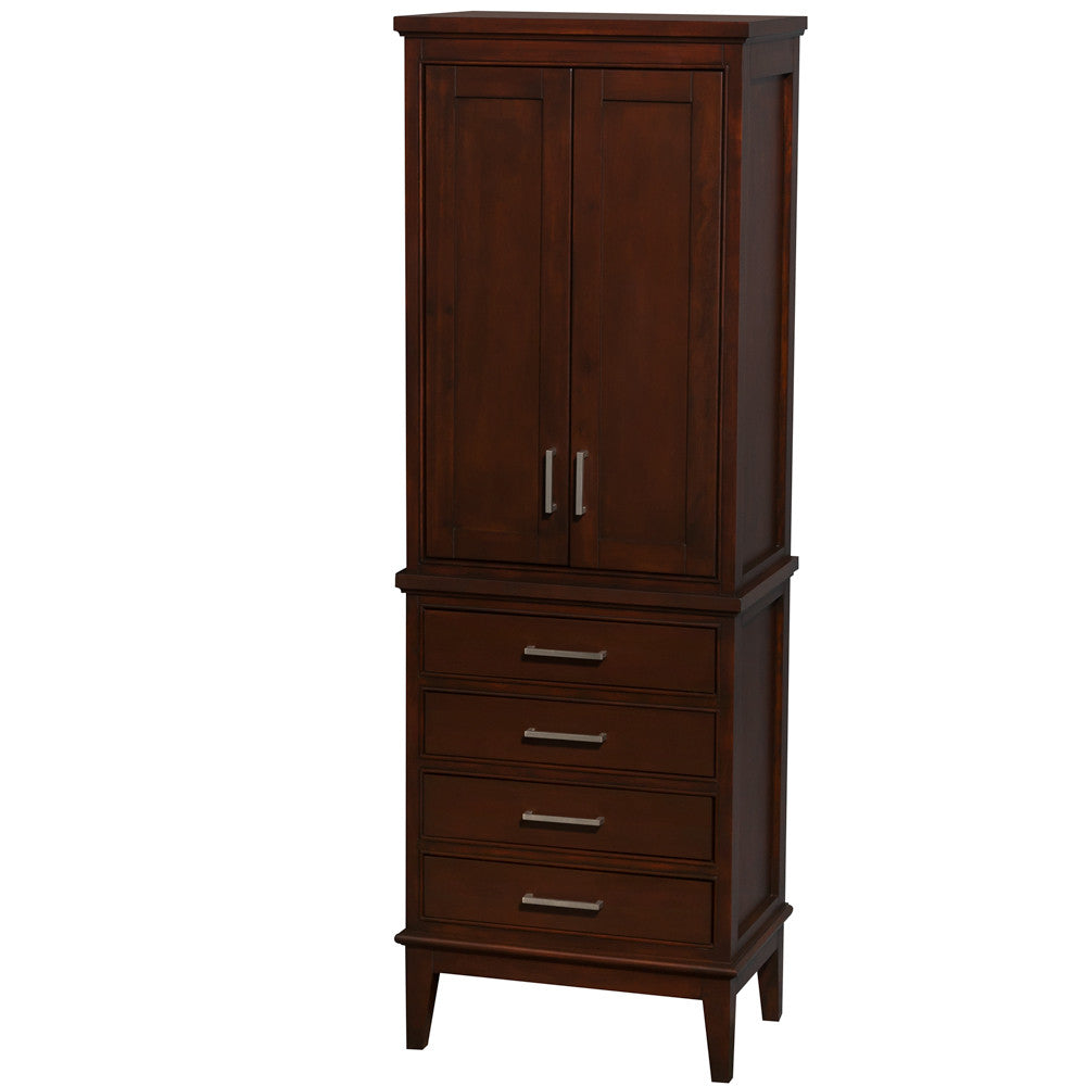 Hatton Bathroom Linen Tower in Dark Chestnut with Shelved Cabinet Storage and 4 Drawers