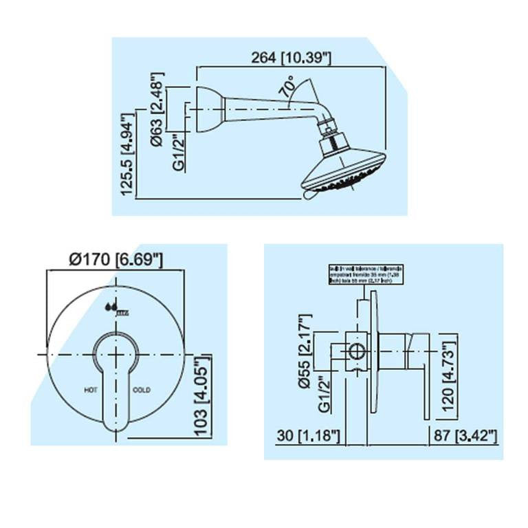 Mz Activa Modern Bathroom Shower Set - Chrome