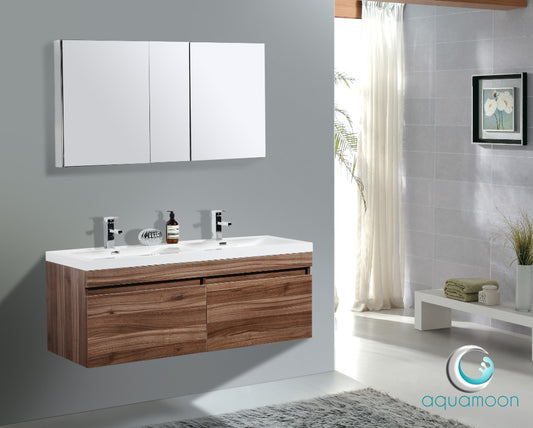 Aquamoon Hailey 56 Walnut Double Modern Bathroom Vanity Set