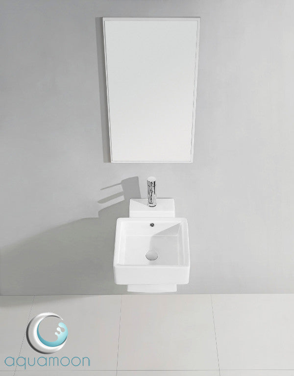 Aquamoon Kuatro Square White Pedestal Bathroom Sink
