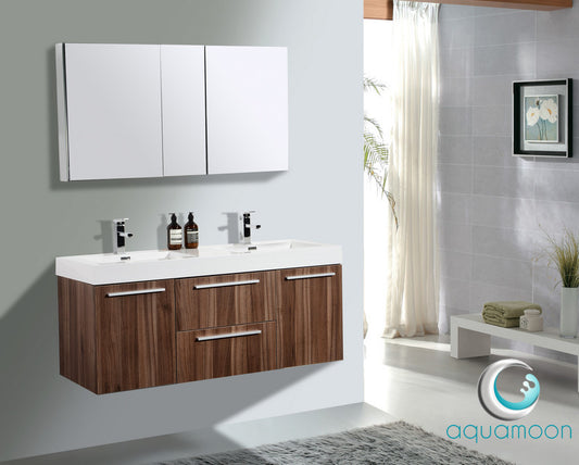 Aquamoon Austin 54 Walnut Double Sink Modern Bathroom Vanity