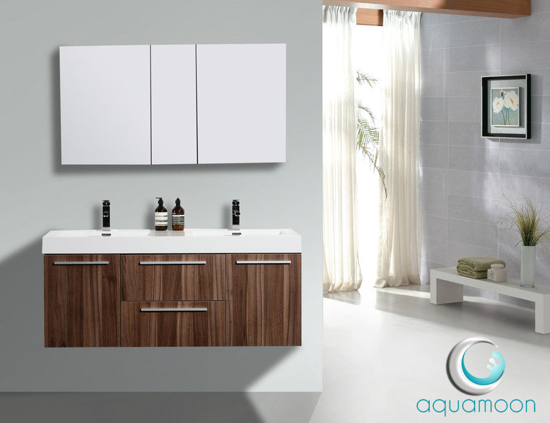 Aquamoon Austin 54 Walnut Double Sink Modern Bathroom Vanity