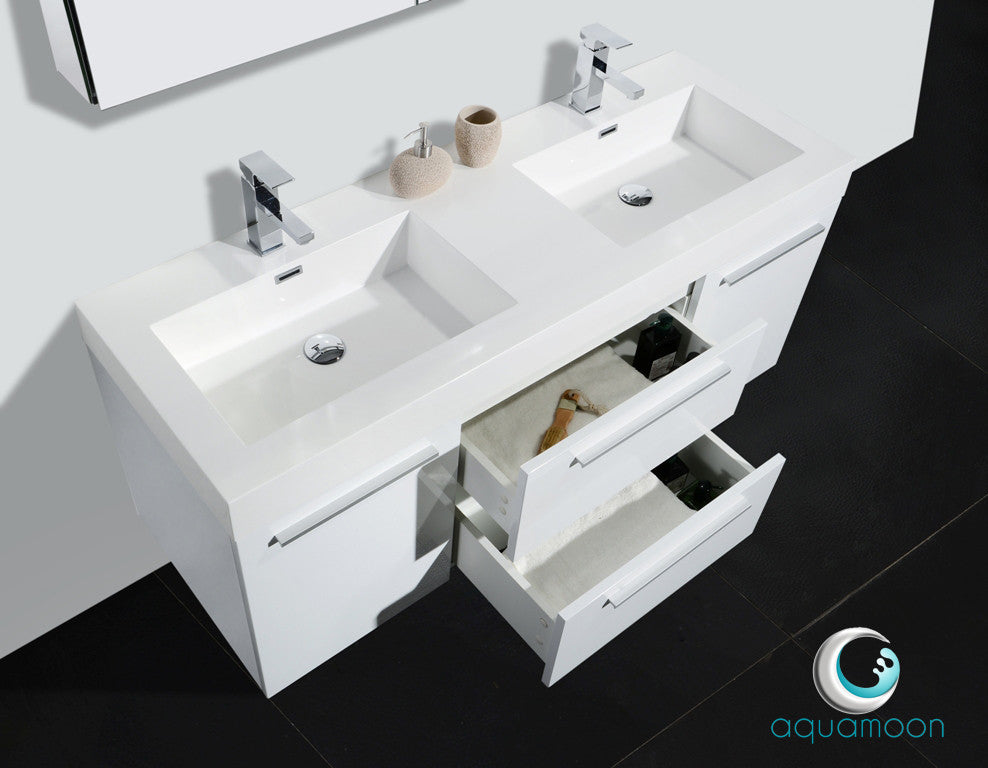 Aquamoon Austin 54 White Double Sink Modern Bathroom Vanity