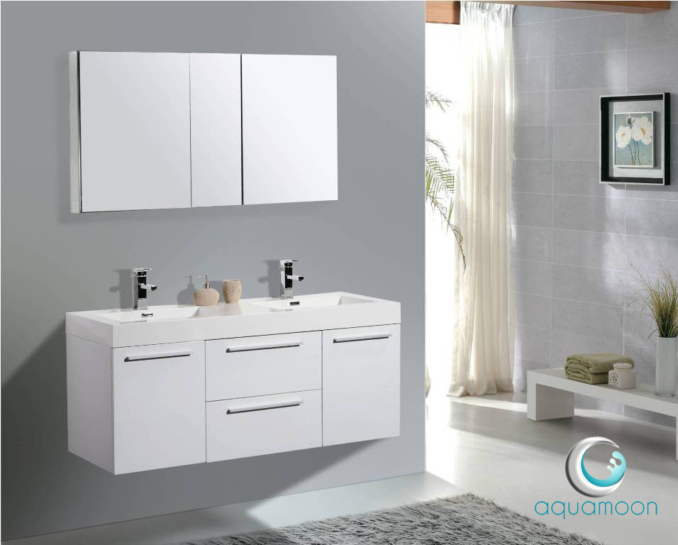 Aquamoon Austin 54 White Double Sink Modern Bathroom Vanity