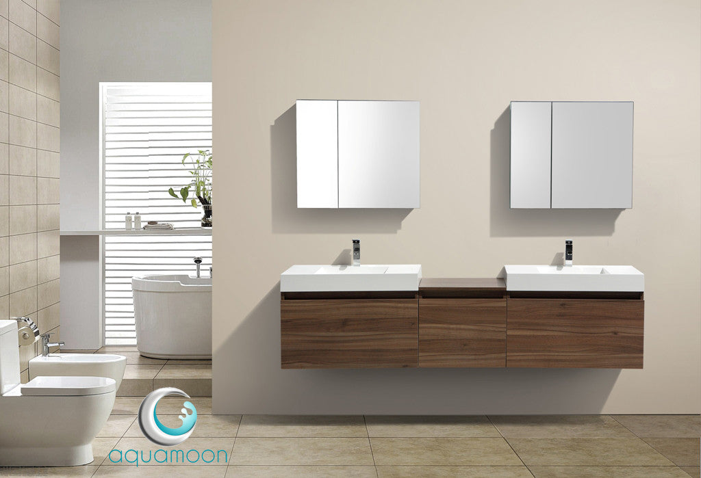 Aquamoon Venice 83' Double Modern Bathroom Vanity Set Infinity Sink - Walnut