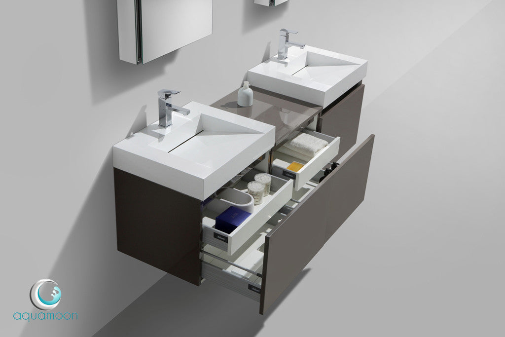Aquamoon Venice 68 Double Modern Bathroom Vanity Set Infinity Sink- Grey Brown