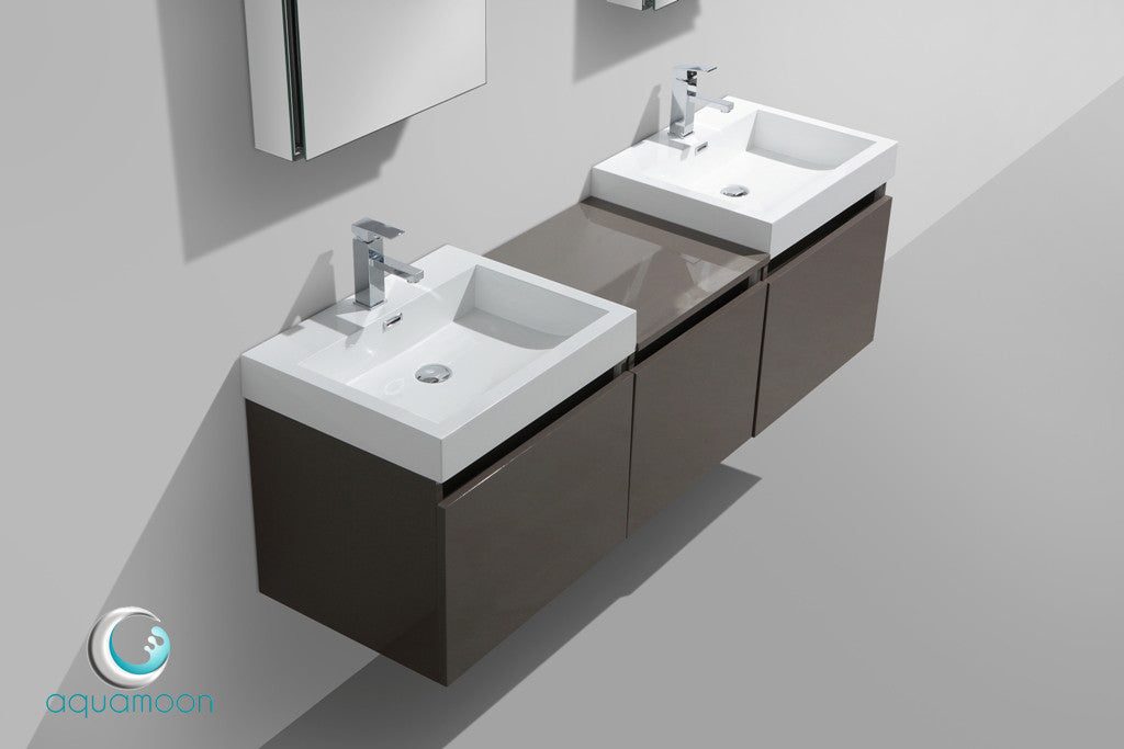 Aquamoon Venice 68 Double Modern Bathroom Vanity Set Square Sink- Grey Brown