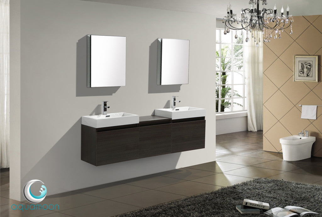Aquamoon Venice 68 Double Modern Bathroom Vanity Set Square - Grey Oak