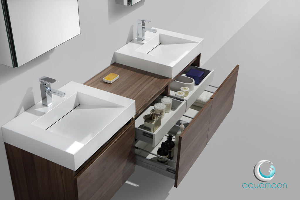 Aquamoon Venice 68 Double Modern Bathroom Vanity Set Infinity Sink - Walnut