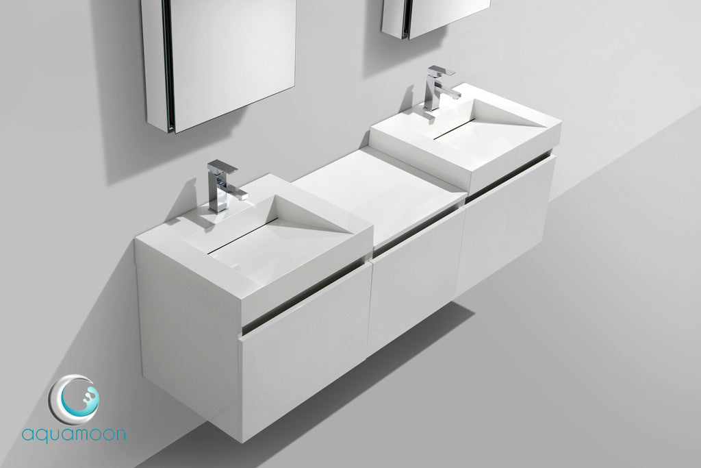 Aquamoon Venice 68 Double Modern Bathroom Vanity Set Infinity Sink - White