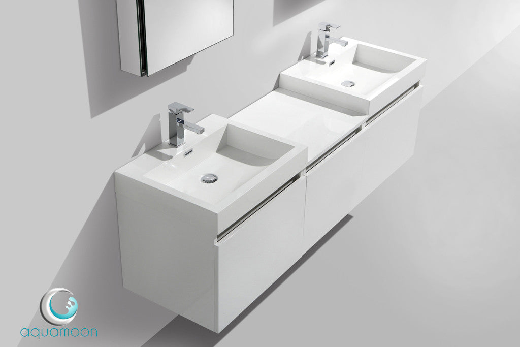 Aquamoon Venice 68 Double Modern Bathroom Vanity Set Square Sink - White