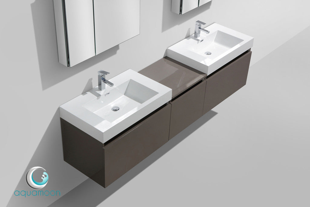 Aquamoon Venice 83 Double Modern Bathroom Vanity Set Square Sink - Grey Brown