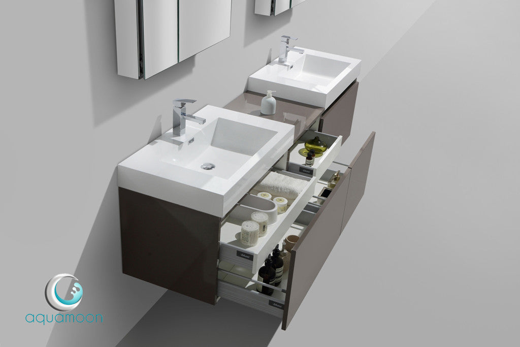 Aquamoon Venice 83 Double Modern Bathroom Vanity Set Square Sink - Grey Brown