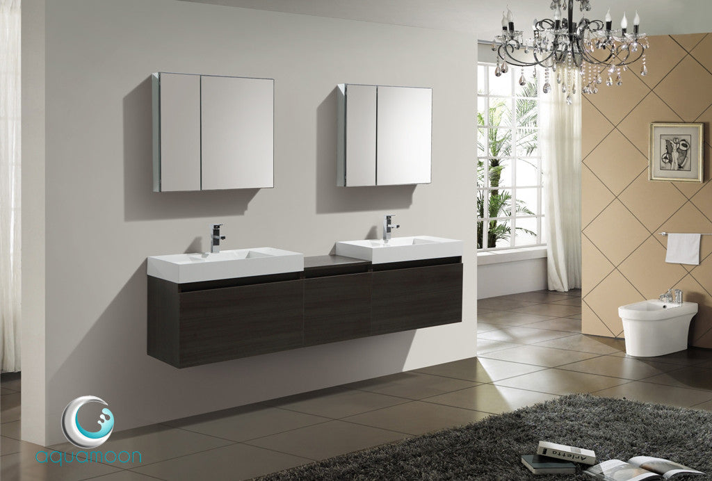 Aquamoon Venice 83 Double Modern Bathroom Vanity Set Infinity Sink - Grey Oak