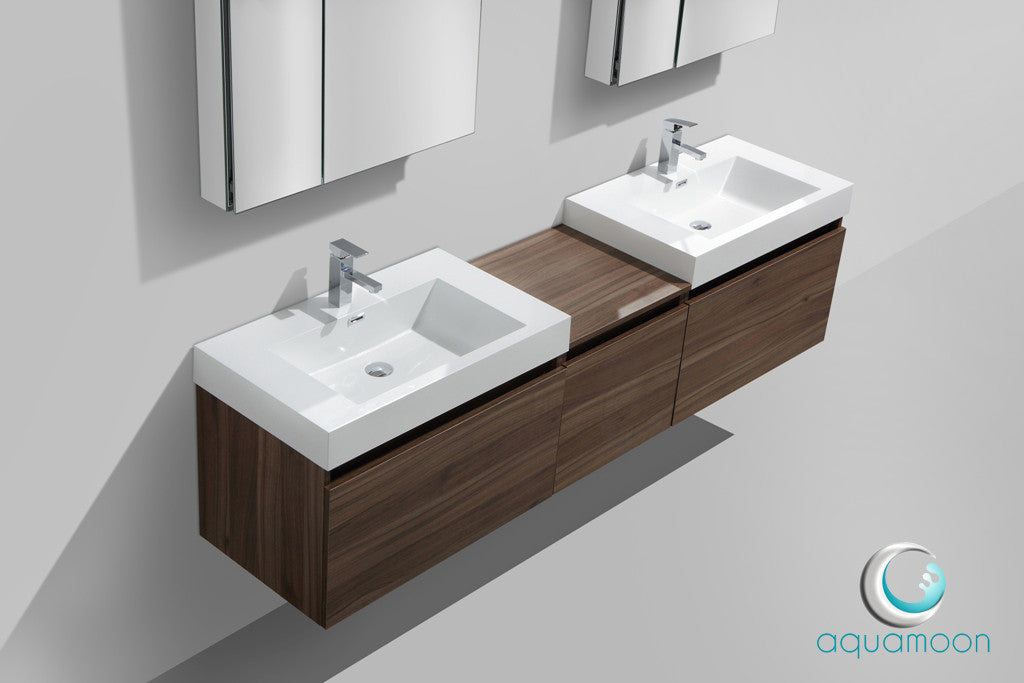 Aquamoon Venice 83" Double Modern Bathroom Vanity Set Square Sink - Walnut