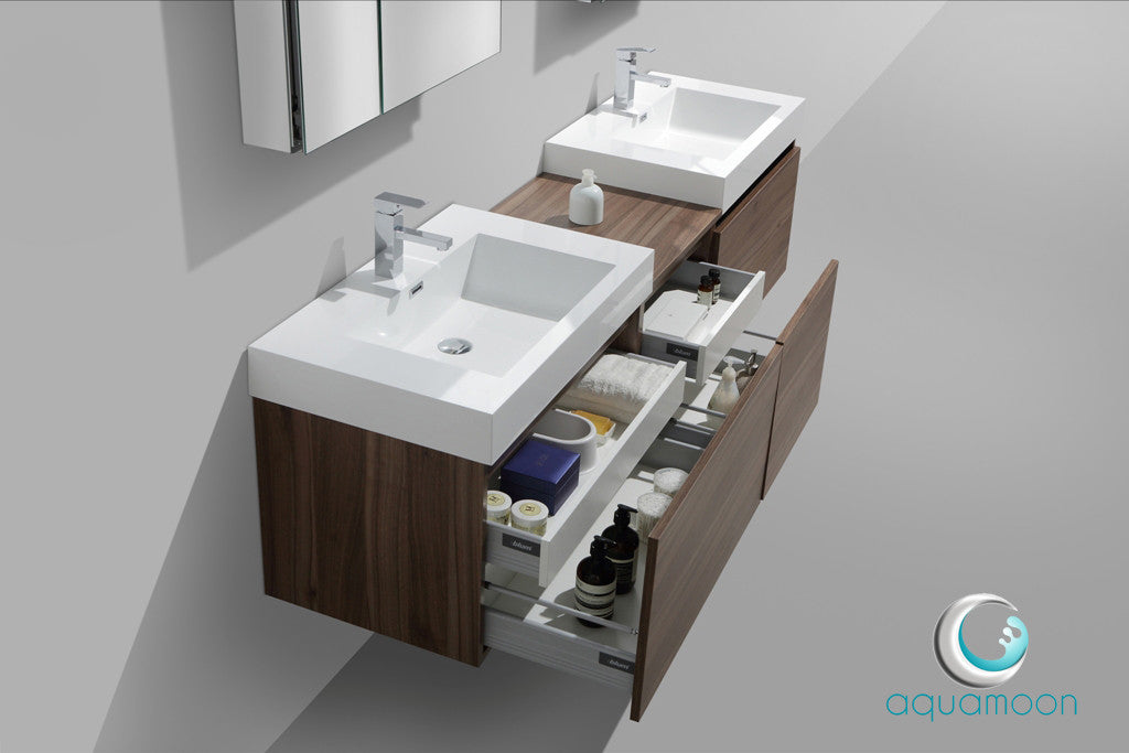 Aquamoon Venice 83" Double Modern Bathroom Vanity Set Square Sink - Walnut