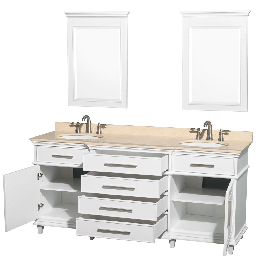 WYNDHAM COLLECTION Berkeley 72-Inch Double Bathroom Vanity - White