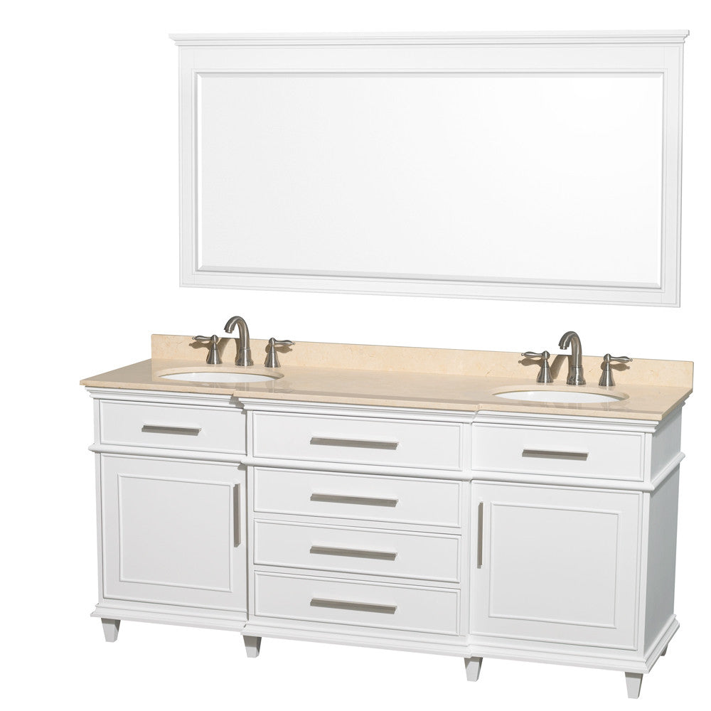 WYNDHAM COLLECTION Berkeley 72-Inch Double Bathroom Vanity - White