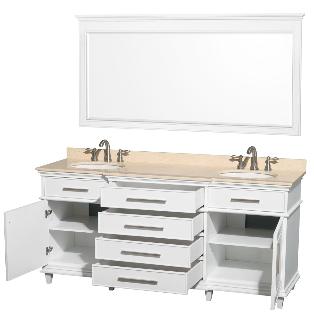 WYNDHAM COLLECTION Berkeley 72-Inch Double Bathroom Vanity - White