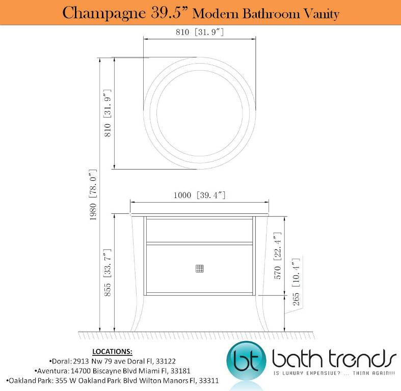 Aqua Decor Champagne 39.5" Modern Bathroom Vanity Set