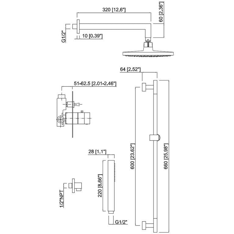 Mz Cubic Modern Bathroom Shower Set W/ Hand Shower - Chrome Or Brushed Nickel