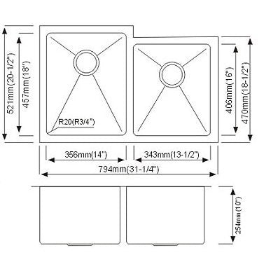 Dax-3120-B Modern Undermount Double Bowl Kitchen Sink