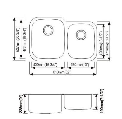 Dax-3120-L Modern Undermount Double Bowl Kitchen Sink