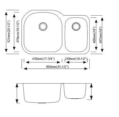 Dax-3121-L Modern Undermount Double Bowl Kitchen Sink