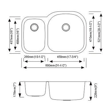 Dax-3121-R Modern Undermount Double Bowl Kitchen Sink