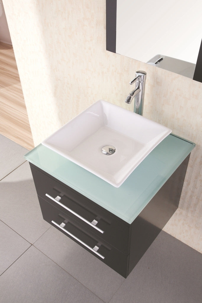 DESIGN ELEMENT Portland 24" Wall-Mount Single Vessel Sink Vanity with Glass Top