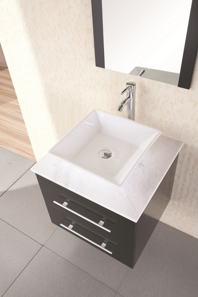 DESIGN ELEMENT Portland 24" Wall-Mount Single Vessel Sink Vanity with Carrera White Marble Top