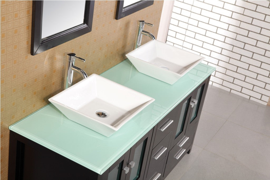 DESIGN ELEMENT Arlington 61" Green Counter Double Sink Vanity Set - Dark Espresso