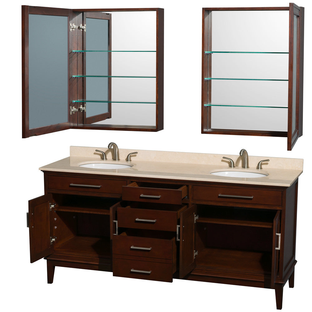 Hatton 72-Inch Double Bathroom Vanity - Dark Chestnut