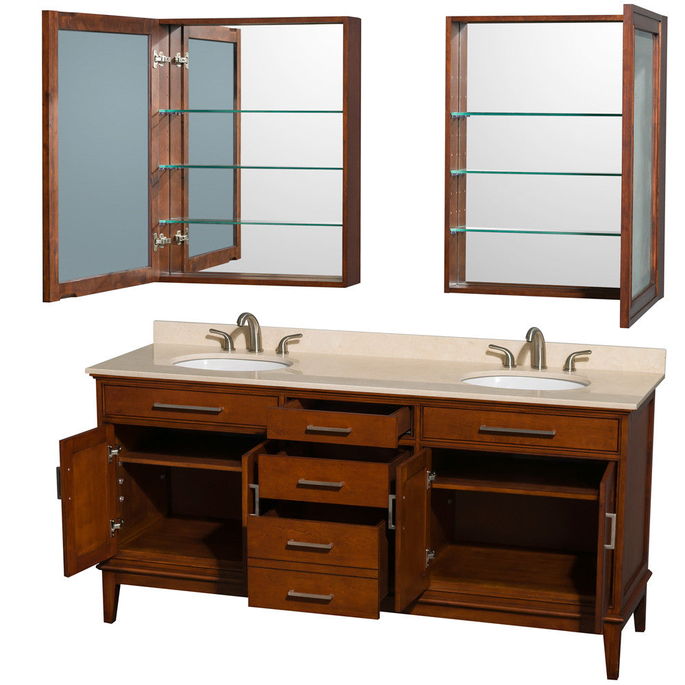 Hatton 72-Inch Double Bathroom Vanity - Light Chestnut