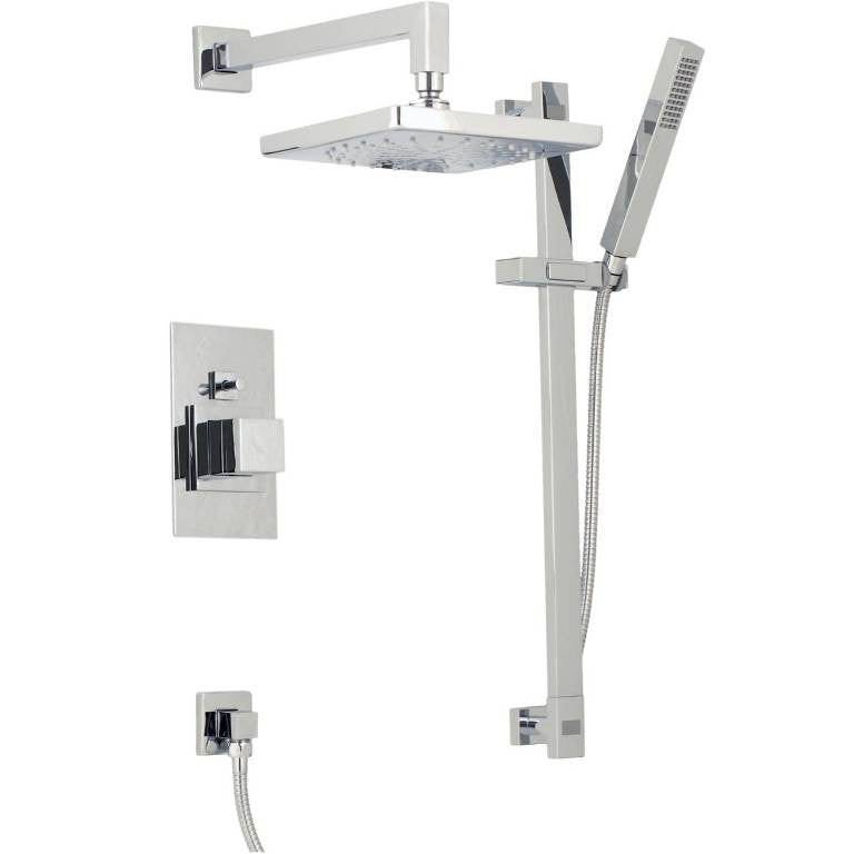 Mz Cubic Modern Bathroom Shower Set W/ Hand Shower - Chrome Or Brushed Nickel