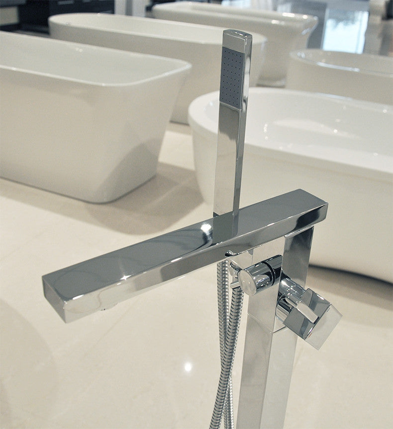 Aquamoon New Age Square Modern Floor Mount Faucet - Chrome