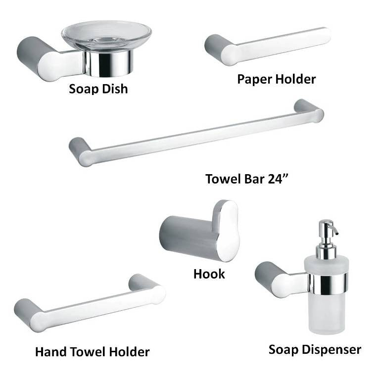 AQUA DECOR ACC 36 6-Piece Modern Bathroom Accessory Set - Chrome