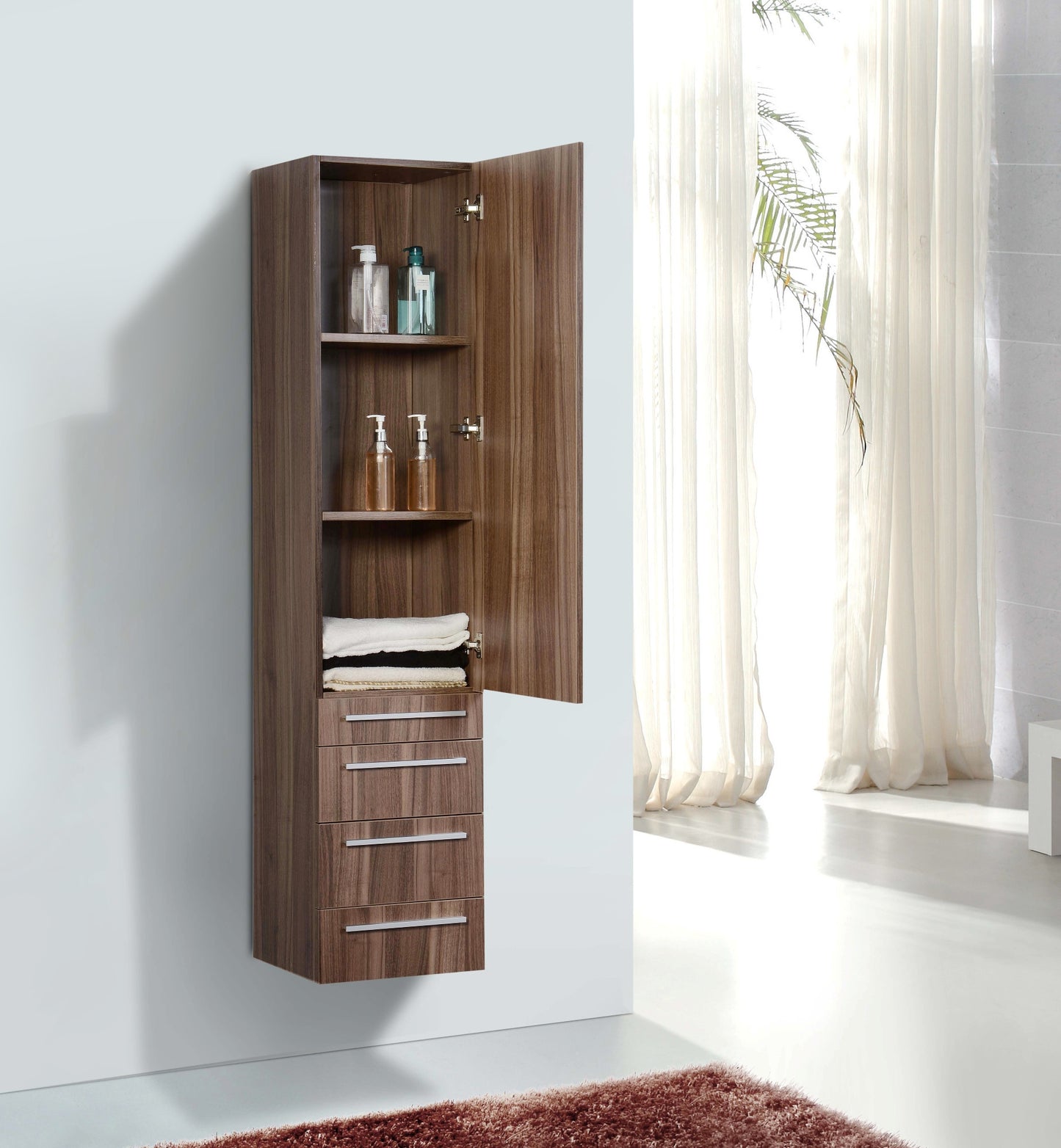 Aquamoon Vance Modern Linen Cabinet - Walnut
