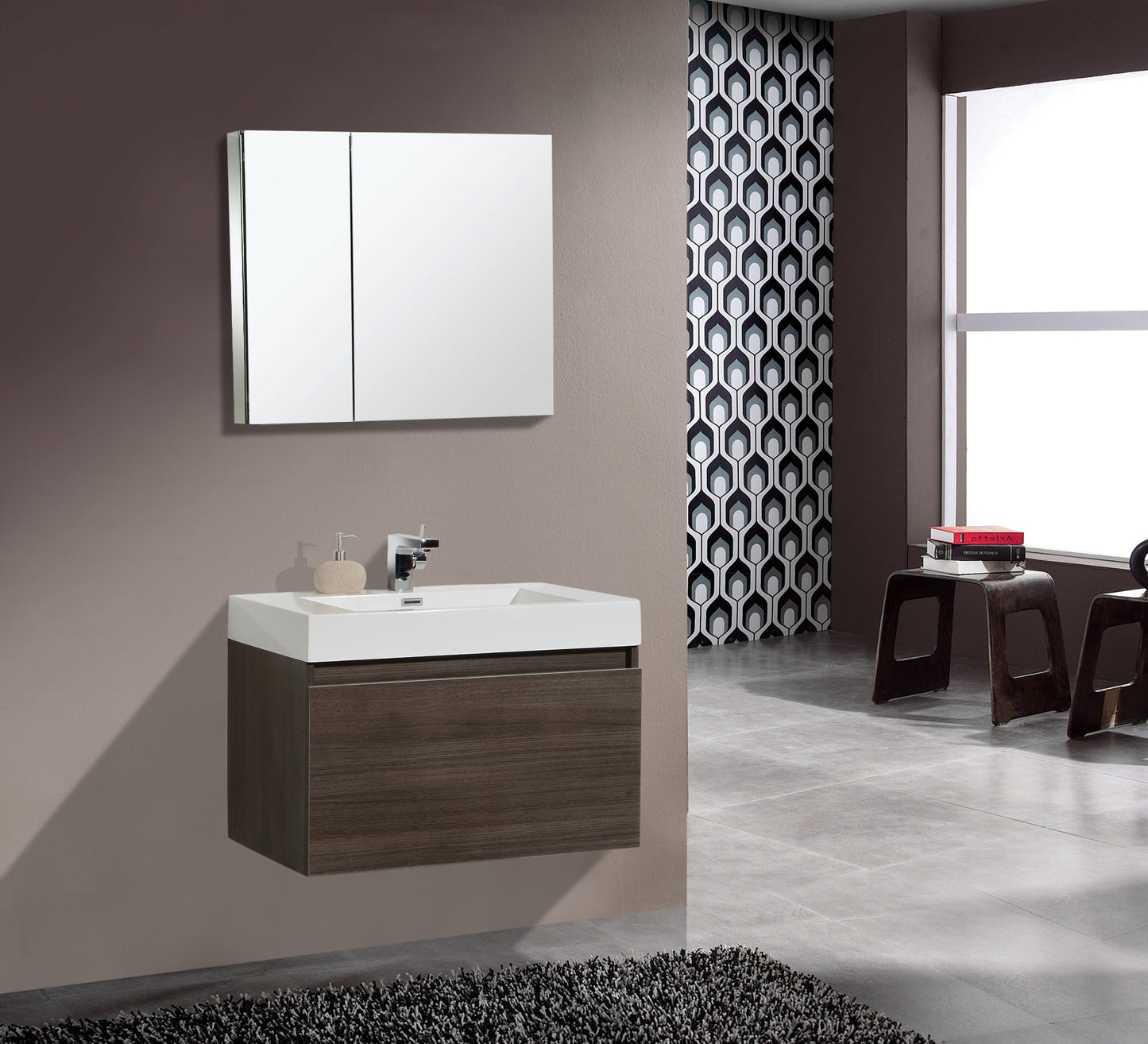 Aquamoon Venice 31" Modern Bathroom Vanity Set - Grey Oak