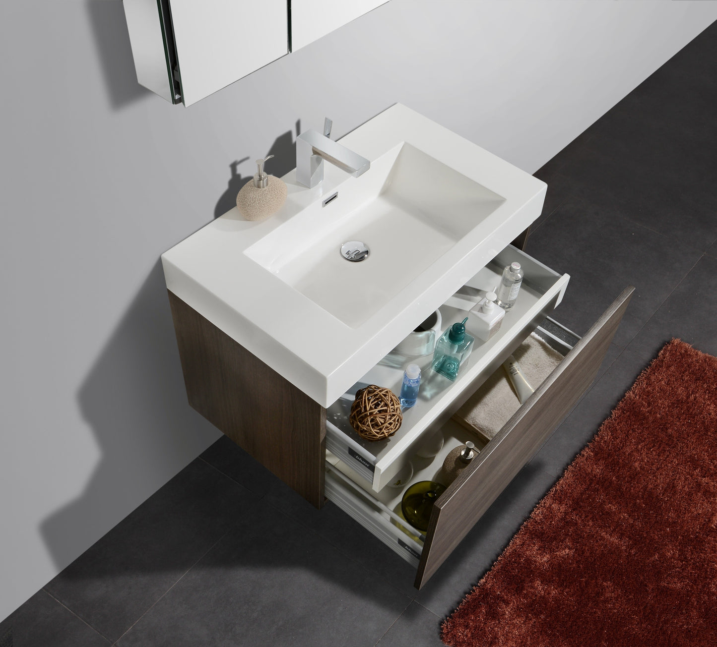 Aquamoon Venice 31" Modern Bathroom Vanity Set - Grey Oak