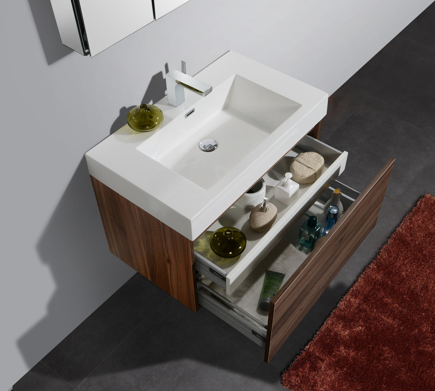 Aquamoon Venice 31" Modern Bathroom Vanity Set - Walnut