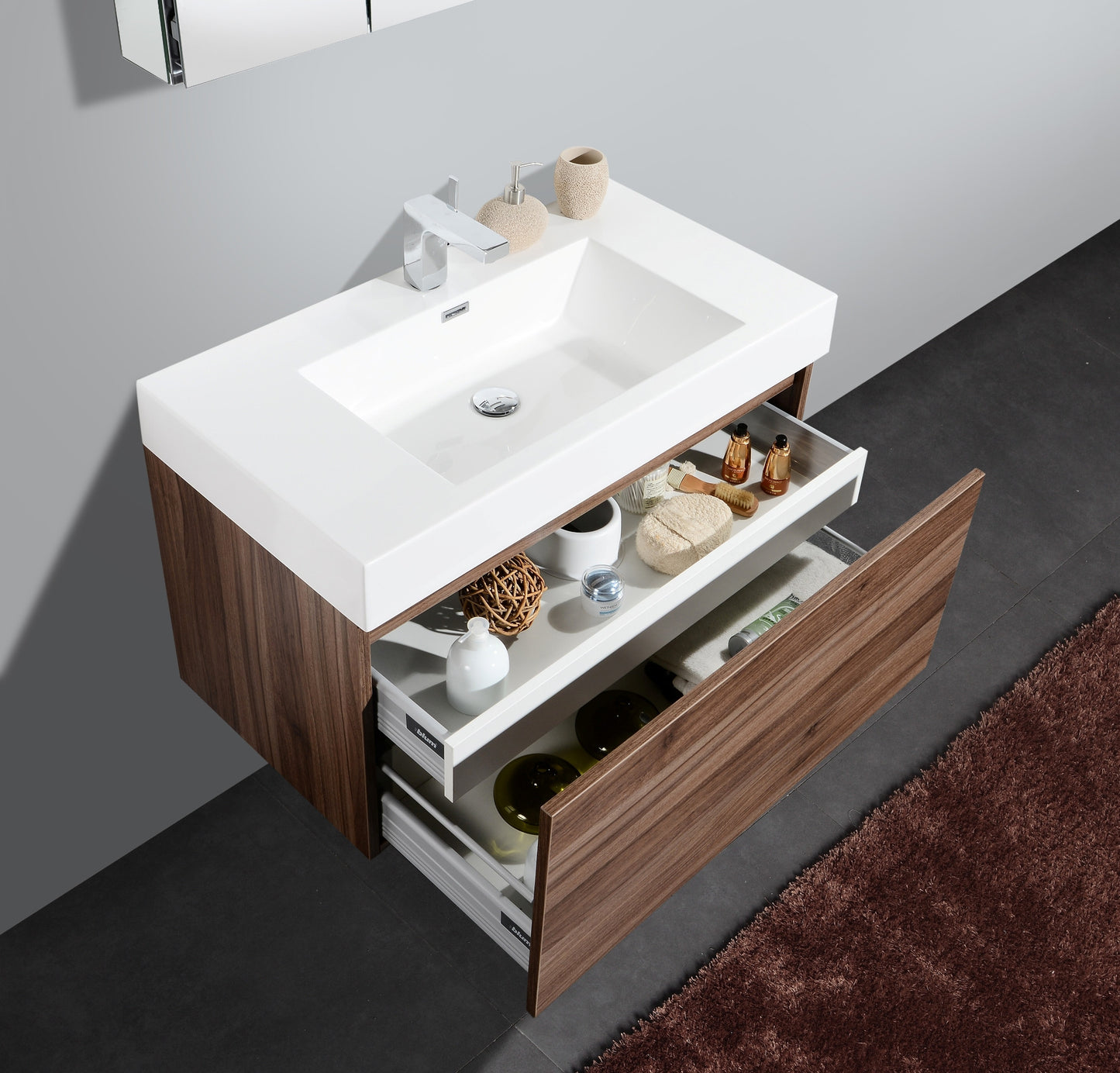 Aquamoon Venice 36 Modern Bathroom Vanity Set - Walnut