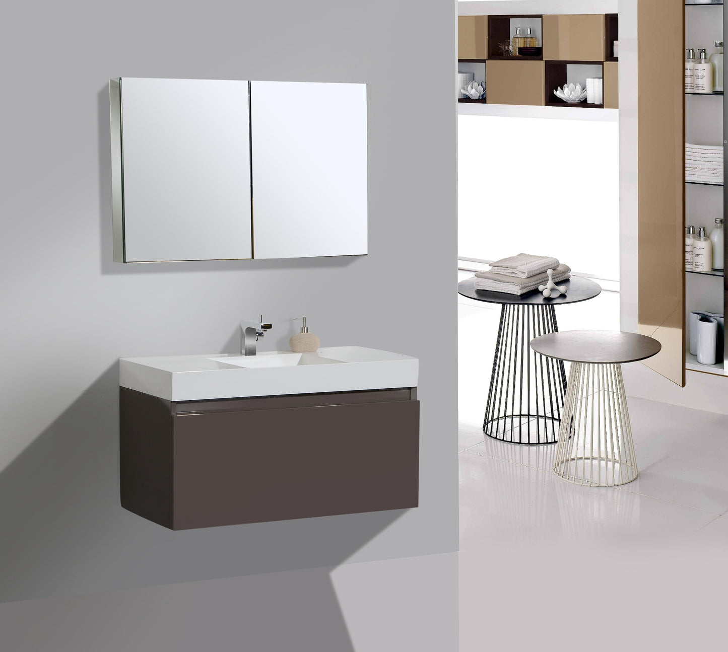 Aquamoon Venice 39 Modern Bathroom Vanity Set - Grey Brown