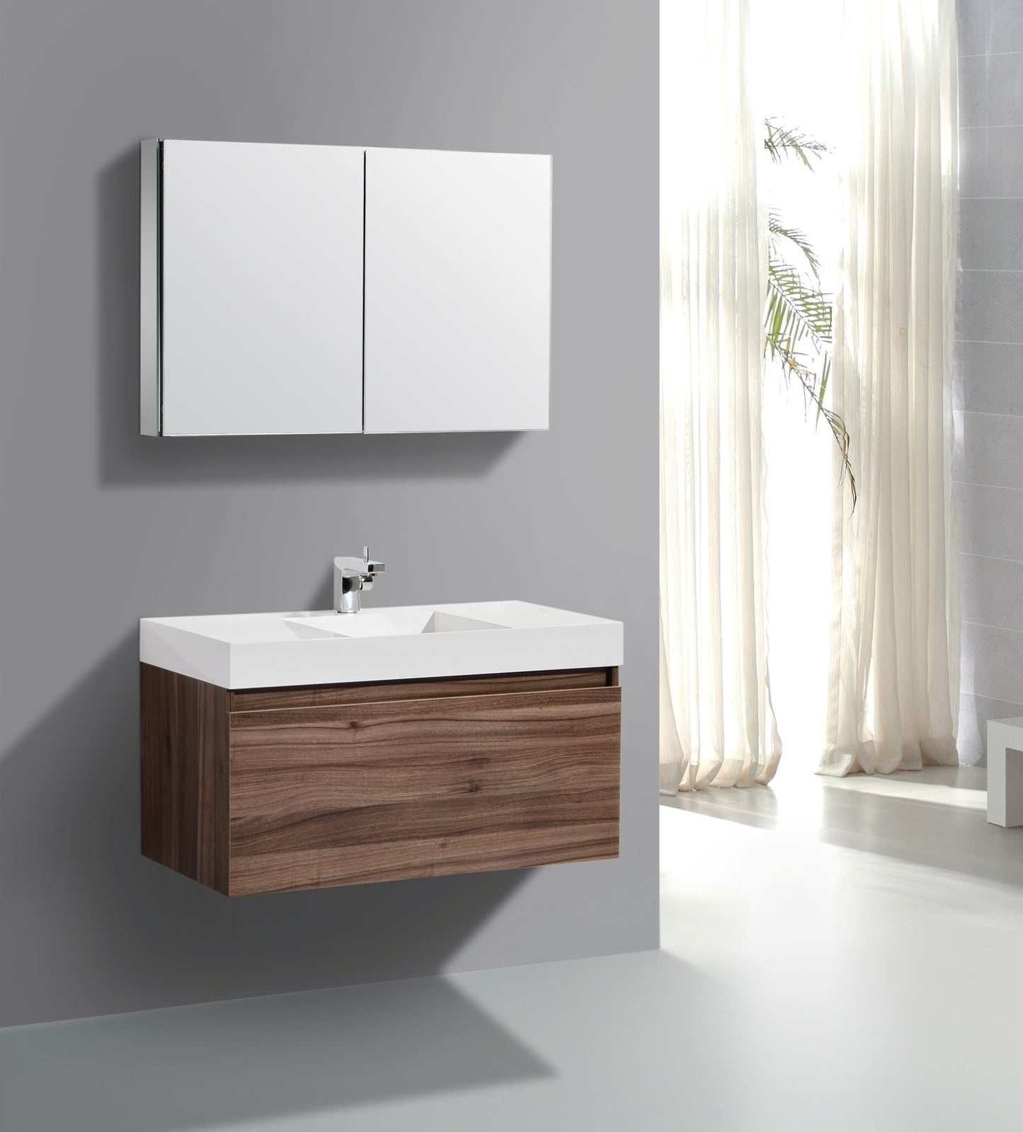 Aquamoon Venice 39 Modern Bathroom Vanity Set - Walnut