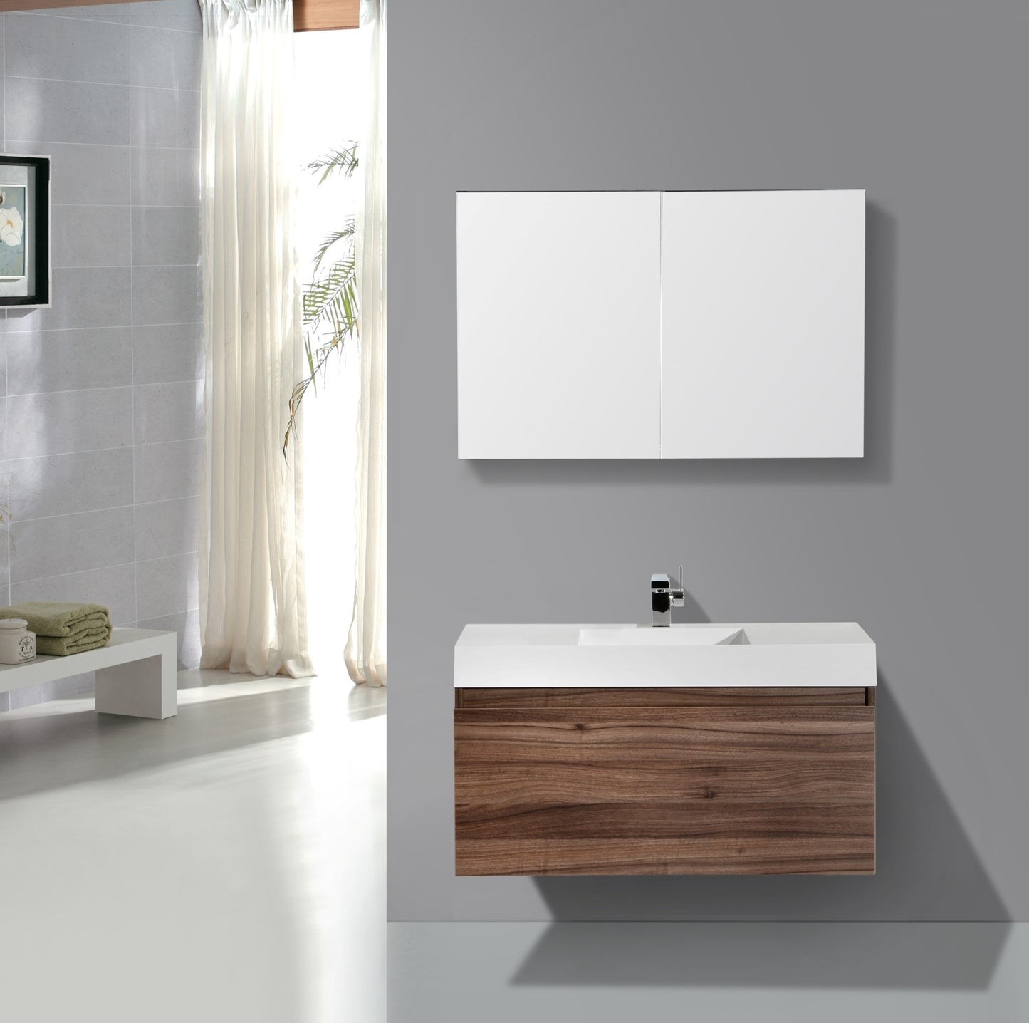 Aquamoon Venice 39 Modern Bathroom Vanity Set - Walnut