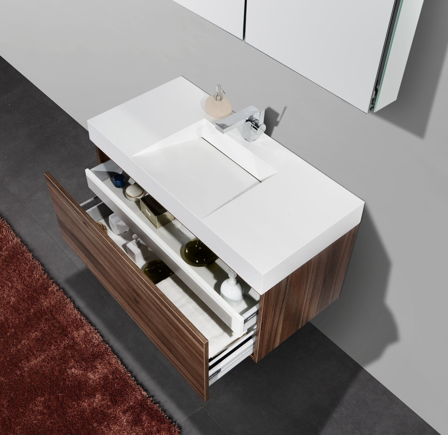 Aquamoon Venice 39 Modern Bathroom Vanity Set - Walnut