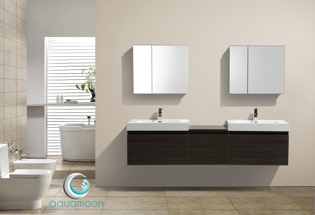 Aquamoon Venice 83 Double Modern Bathroom Vanity Set Square Sink - Grey Oak