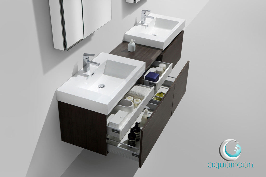 Aquamoon Venice 83 Double Modern Bathroom Vanity Set Square Sink - Grey Oak