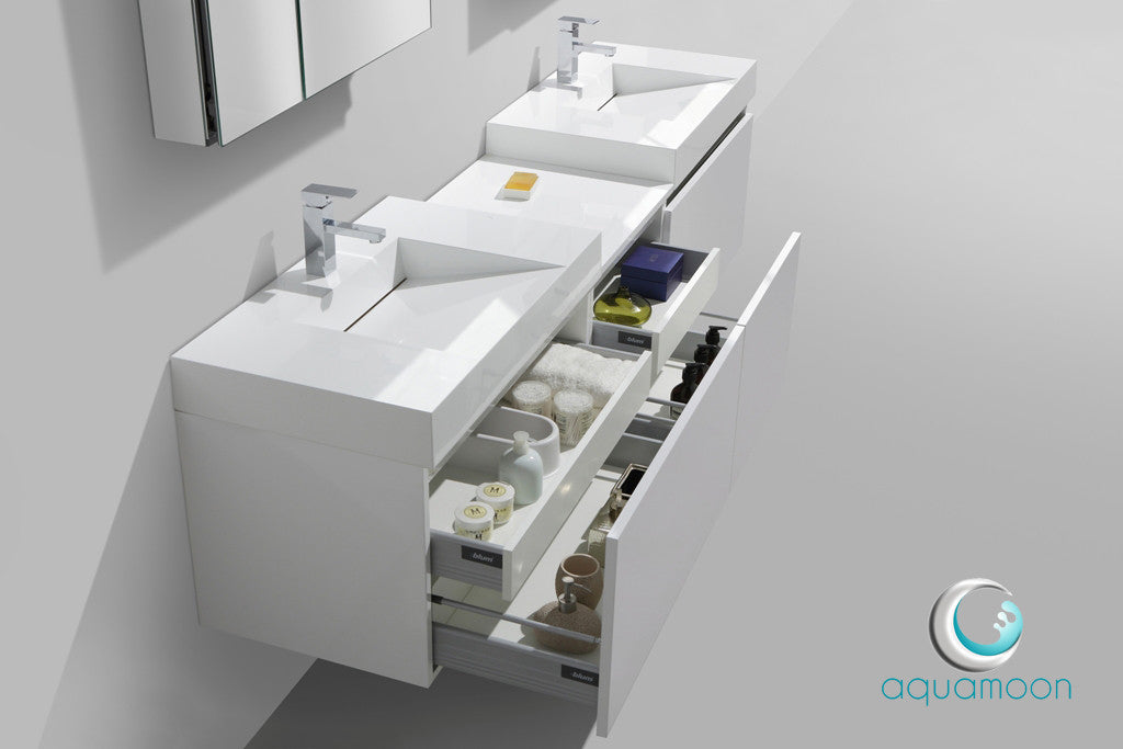 Aquamoon Venice 83" Double Modern Bathroom Vanity Set Infinity Sink - White