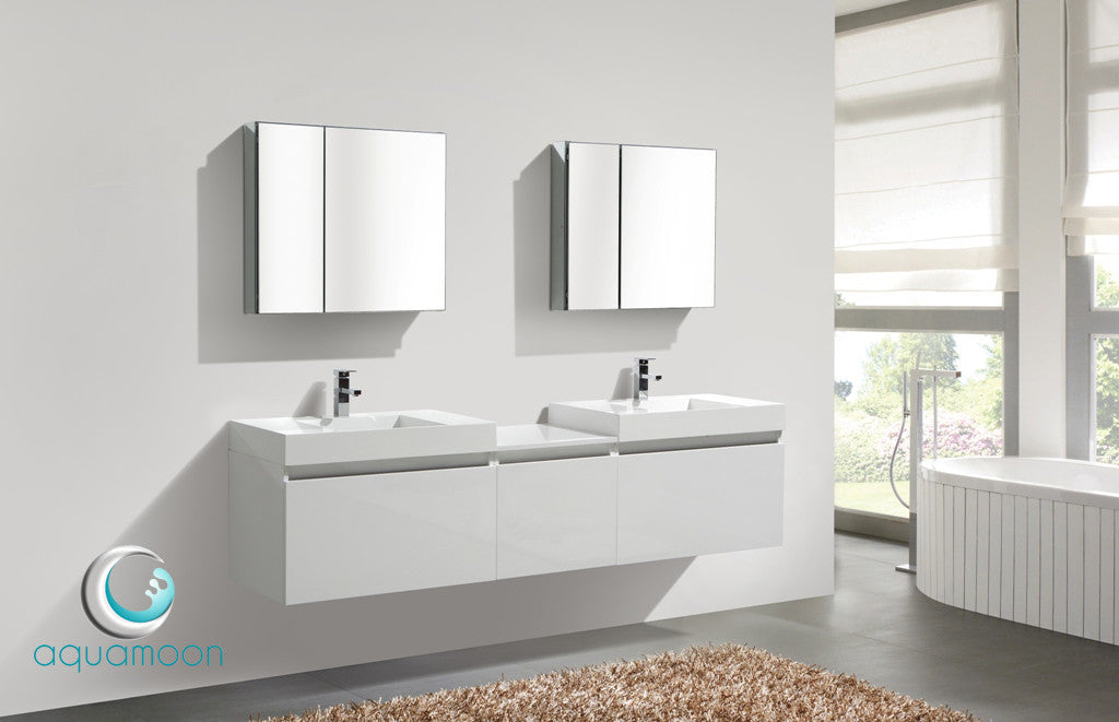 Aquamoon Venice 83" Double Modern Bathroom Vanity Set Infinity Sink - White